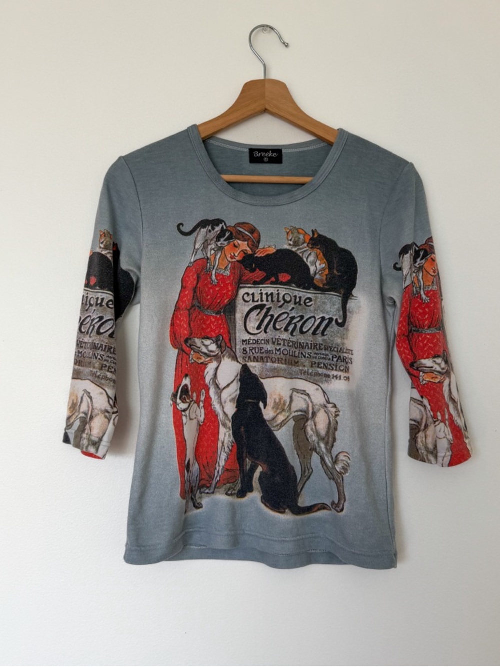 Euro Vinage Blue Long Sleeve Graphic Tee Funky